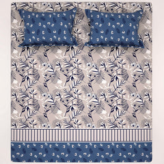 Xara Floral Stripes Bed Sheet Set Grey Blue - 8015-8016