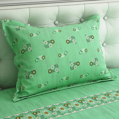 Xara Green Floral Stripe Border Bed Sheet Set - 8019-8020