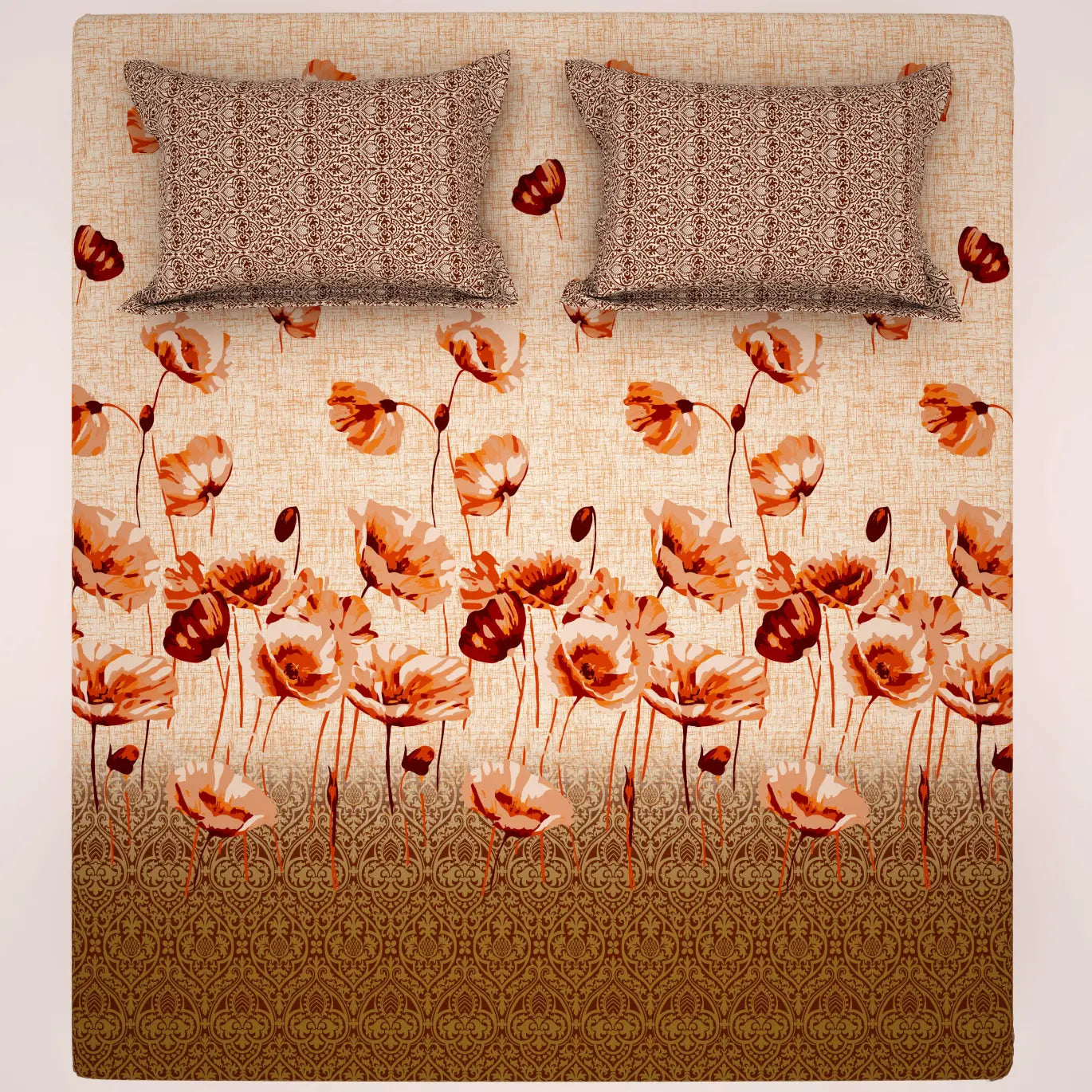 Xara Peach Floral Bed Sheet Set - 8028-8029