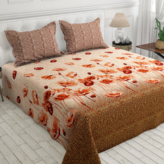 Xara Peach Floral Bed Sheet Set - 8028-8029