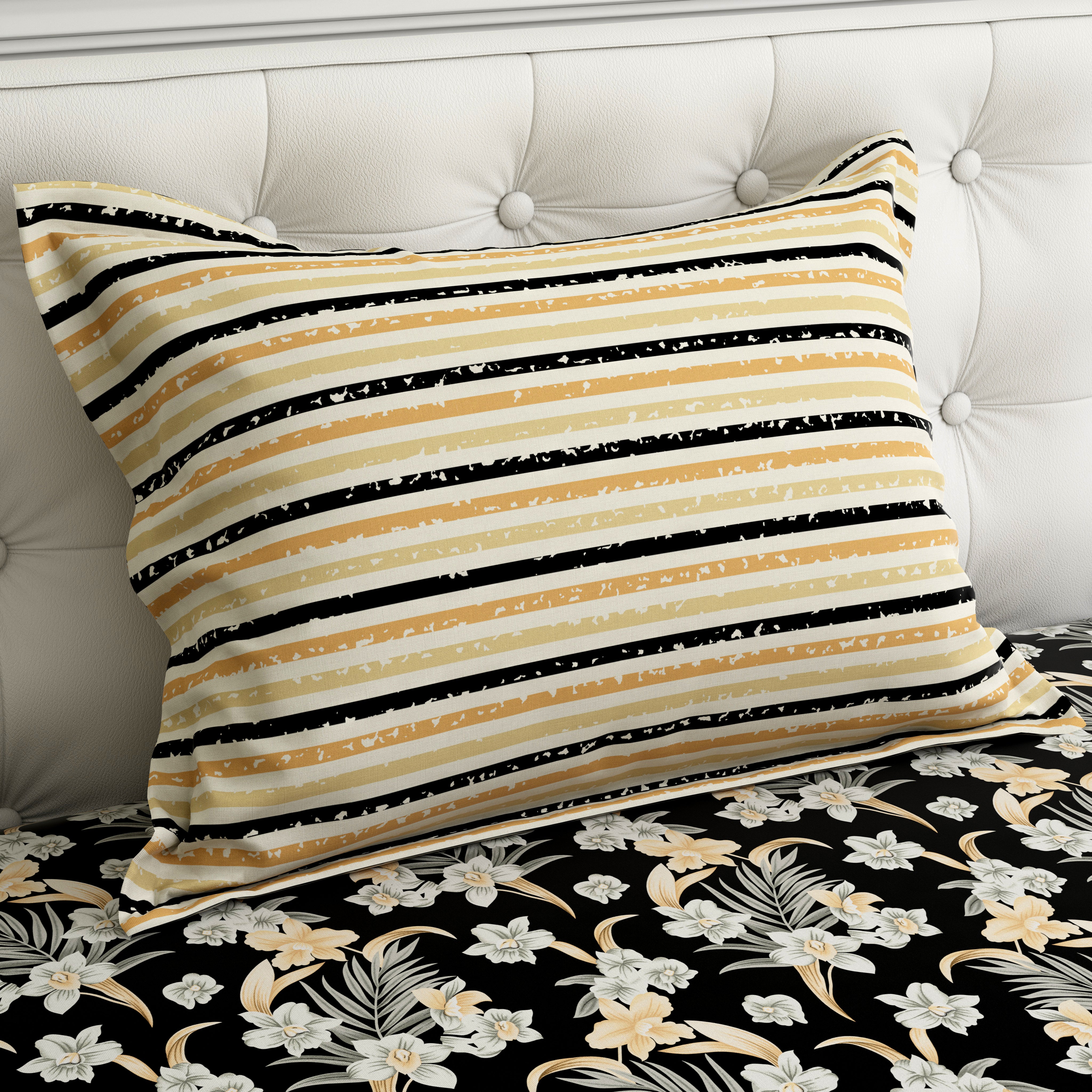 Xara Black Floral Stripe Bed Sheet Set - 8032-8033