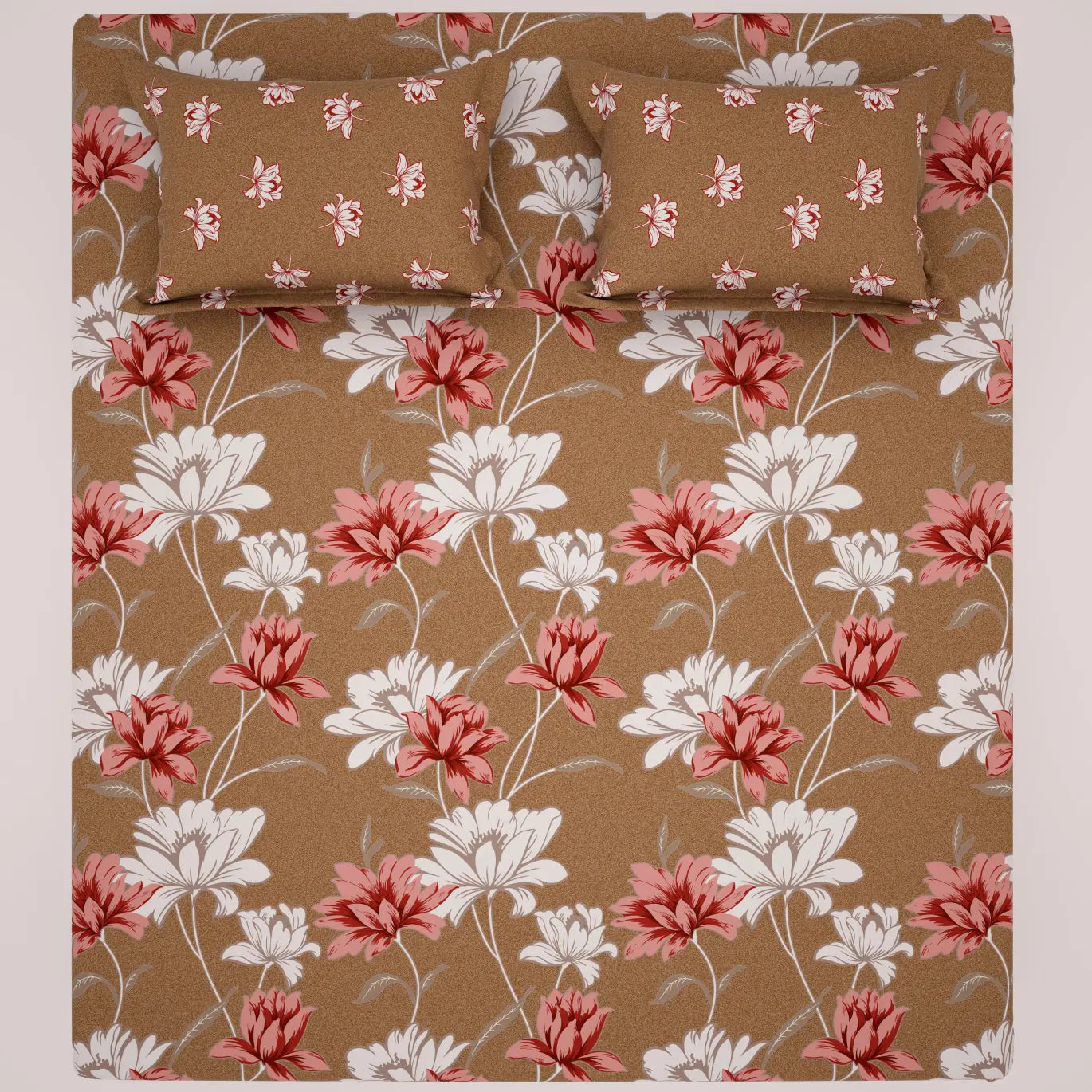 Xara Brown Floral Bed Sheet Set - 8034-8051