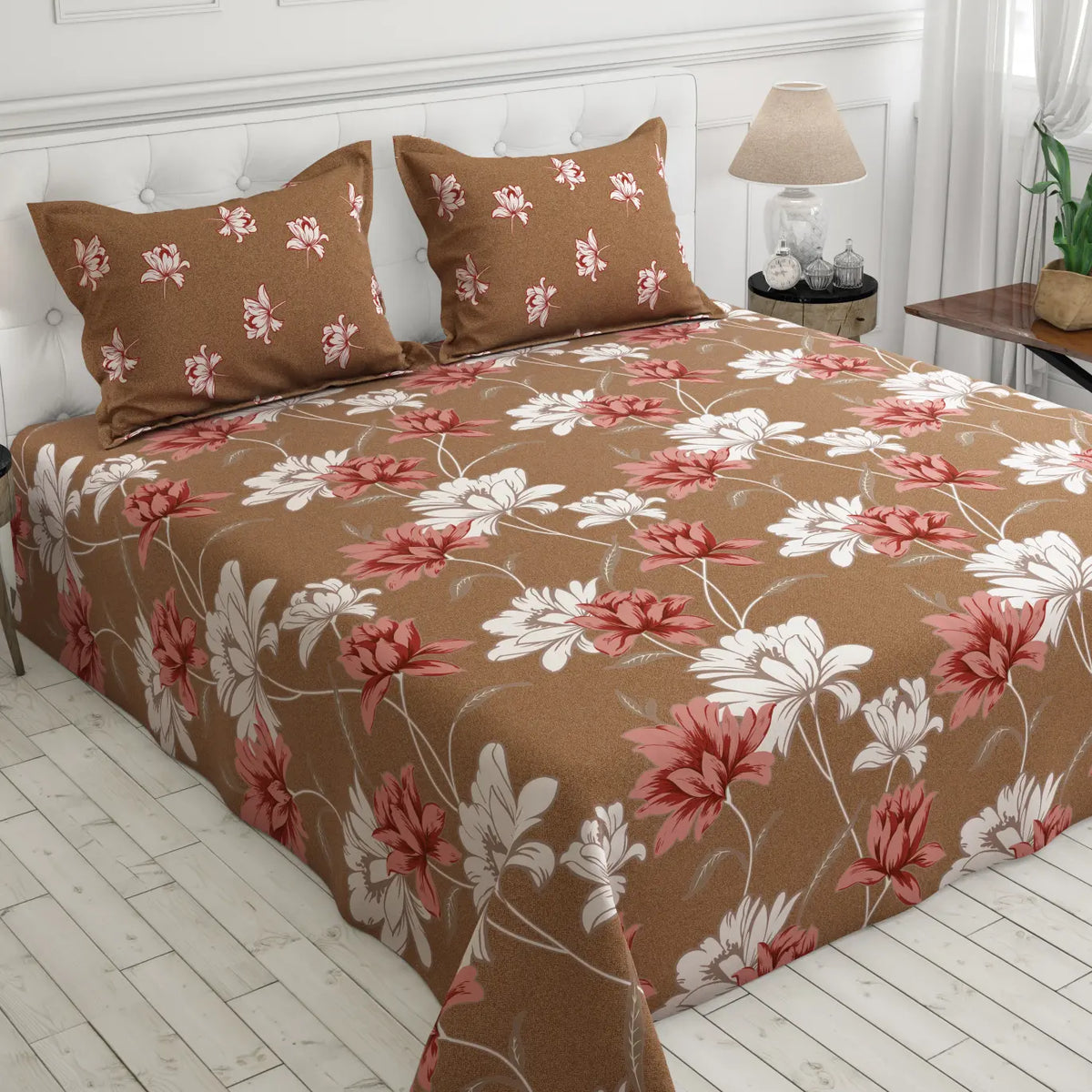 Xara Brown Floral Bed Sheet Set - 8034-8051