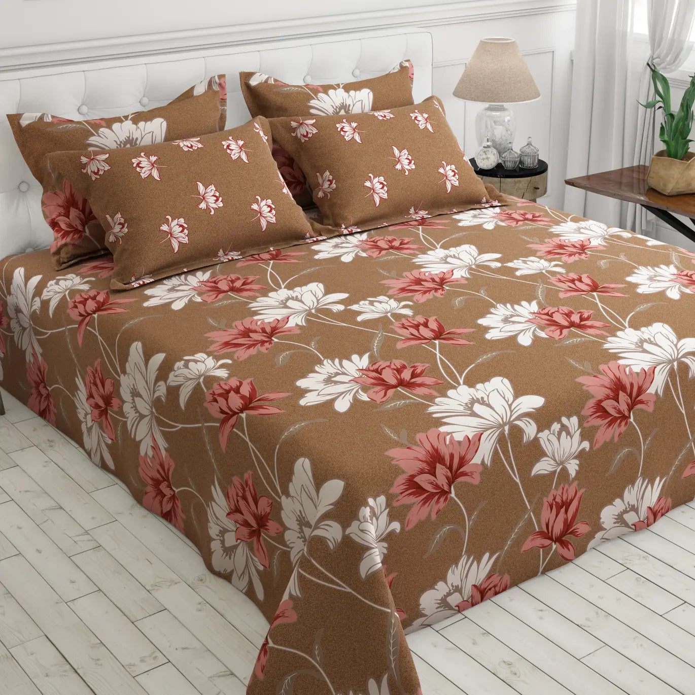 Xara Brown Floral Bed Sheet Set - 8034-8051