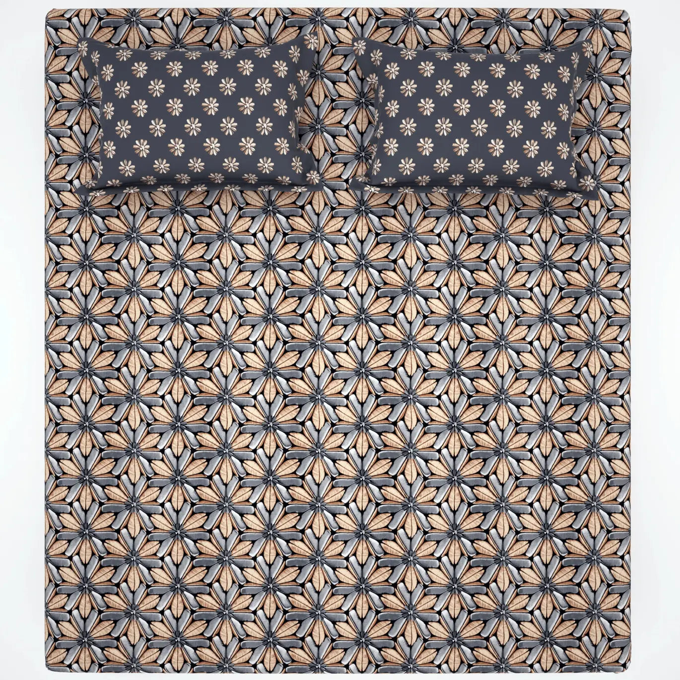 Xara Brown/Grey Geometric Flower Snowflake Bed Sheet Set - 8041-8056