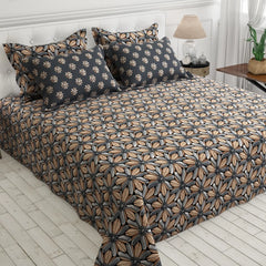 Xara Brown/Grey Geometric Flower Snowflake Bed Sheet Set - 8041-8056