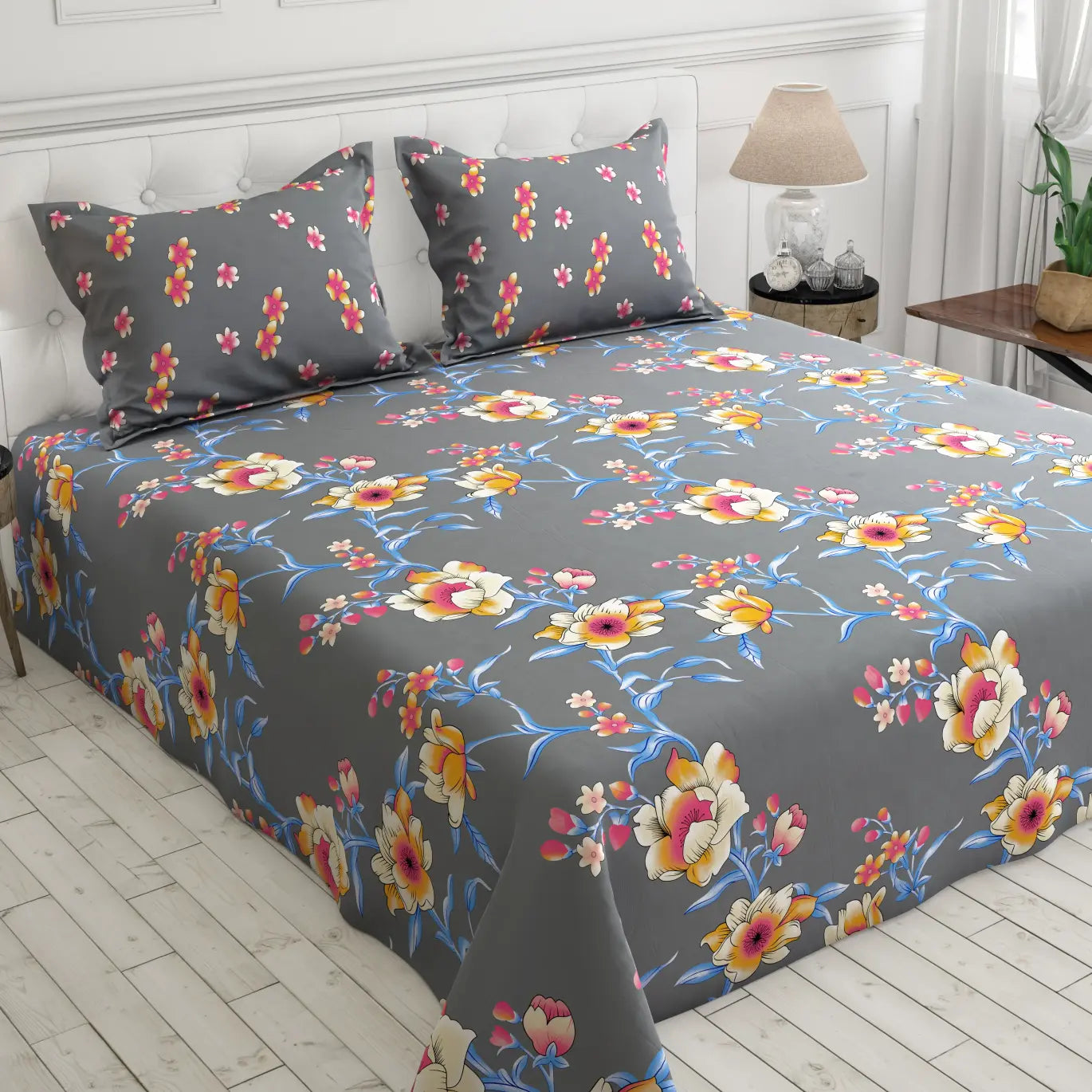 Xara Floral Grey Bed Sheet Set - 8043-8065