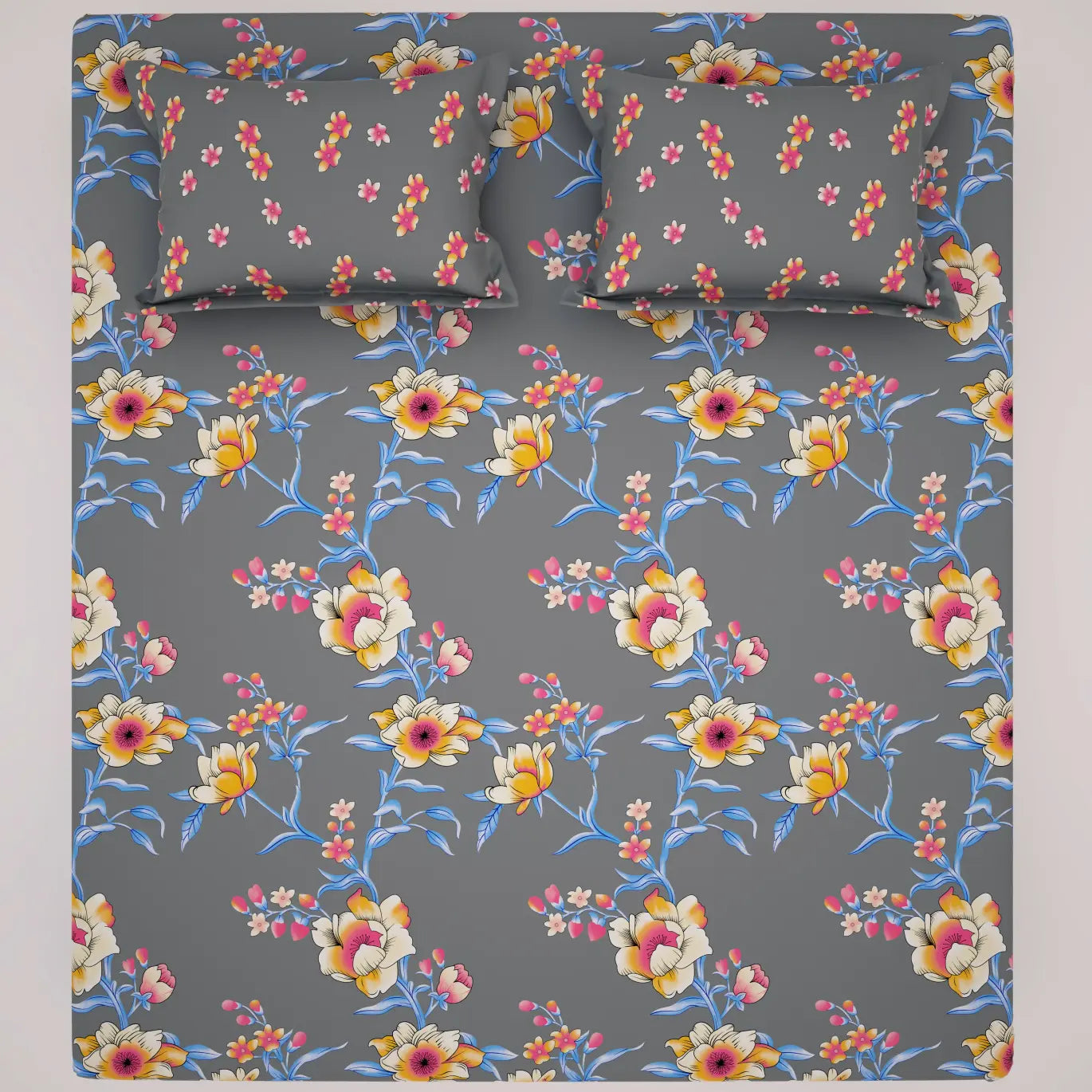 Xara Floral Grey Bed Sheet Set - 8043-8065