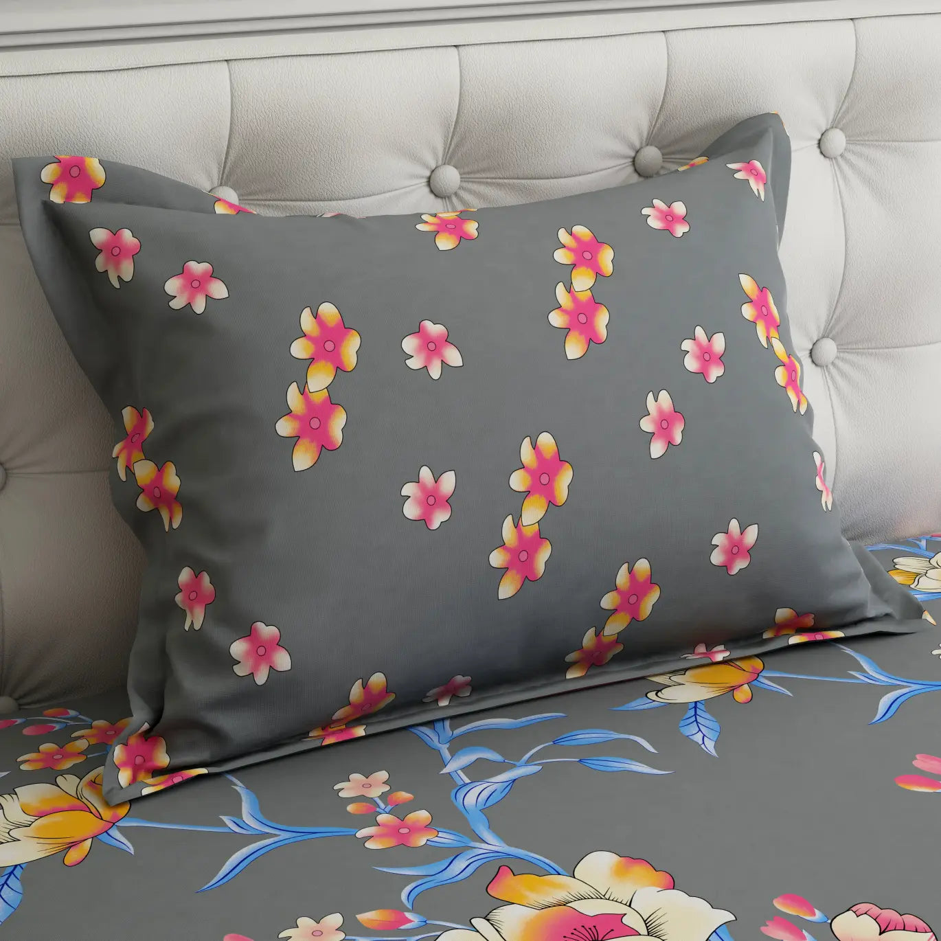 Xara Floral Grey Bed Sheet Set - 8043-8065