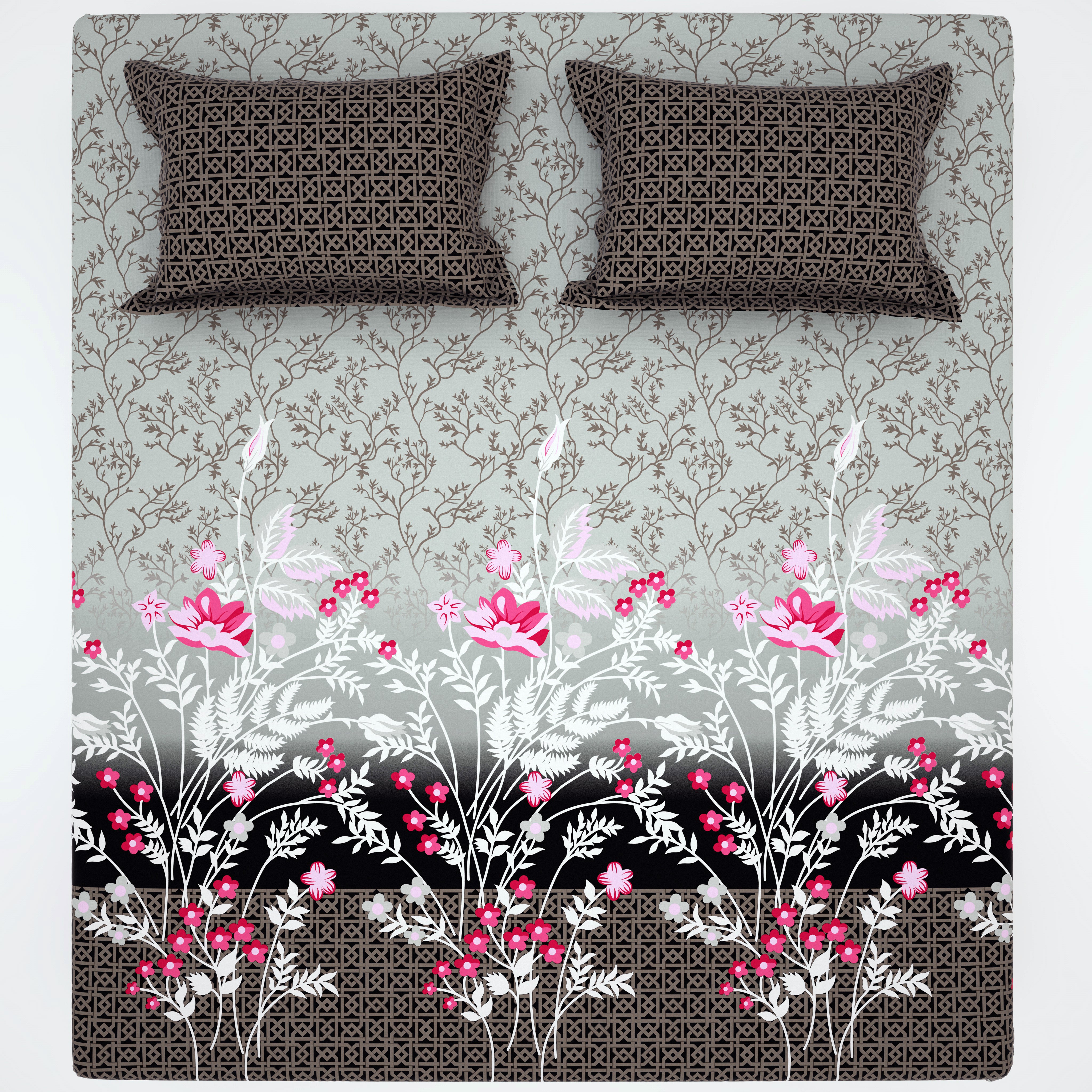 Xara Grey/Black Floral Geometric Bed Sheet Set - 8046-8047