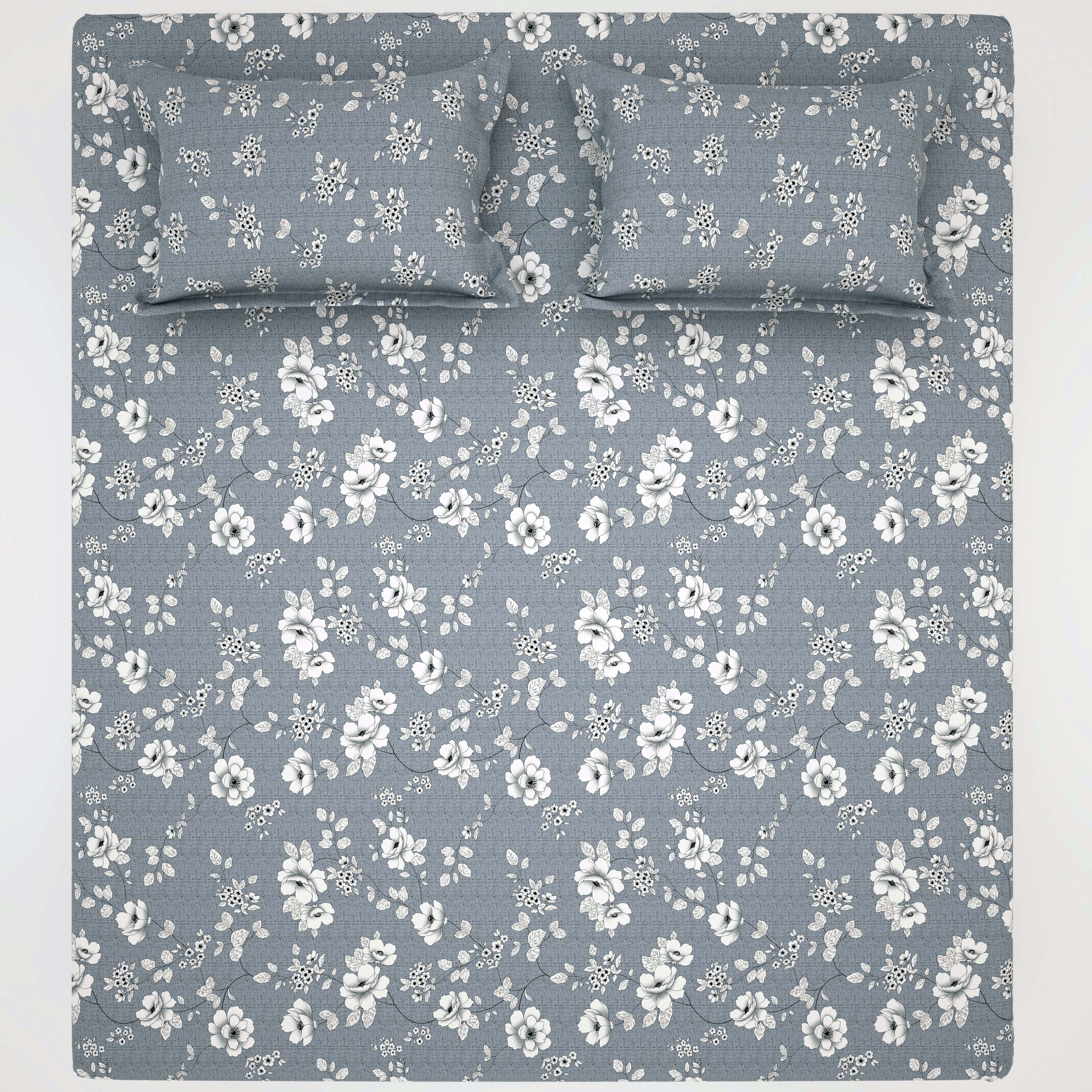 Xara Light Grey Floral Bed Sheet Set - 8050-8057