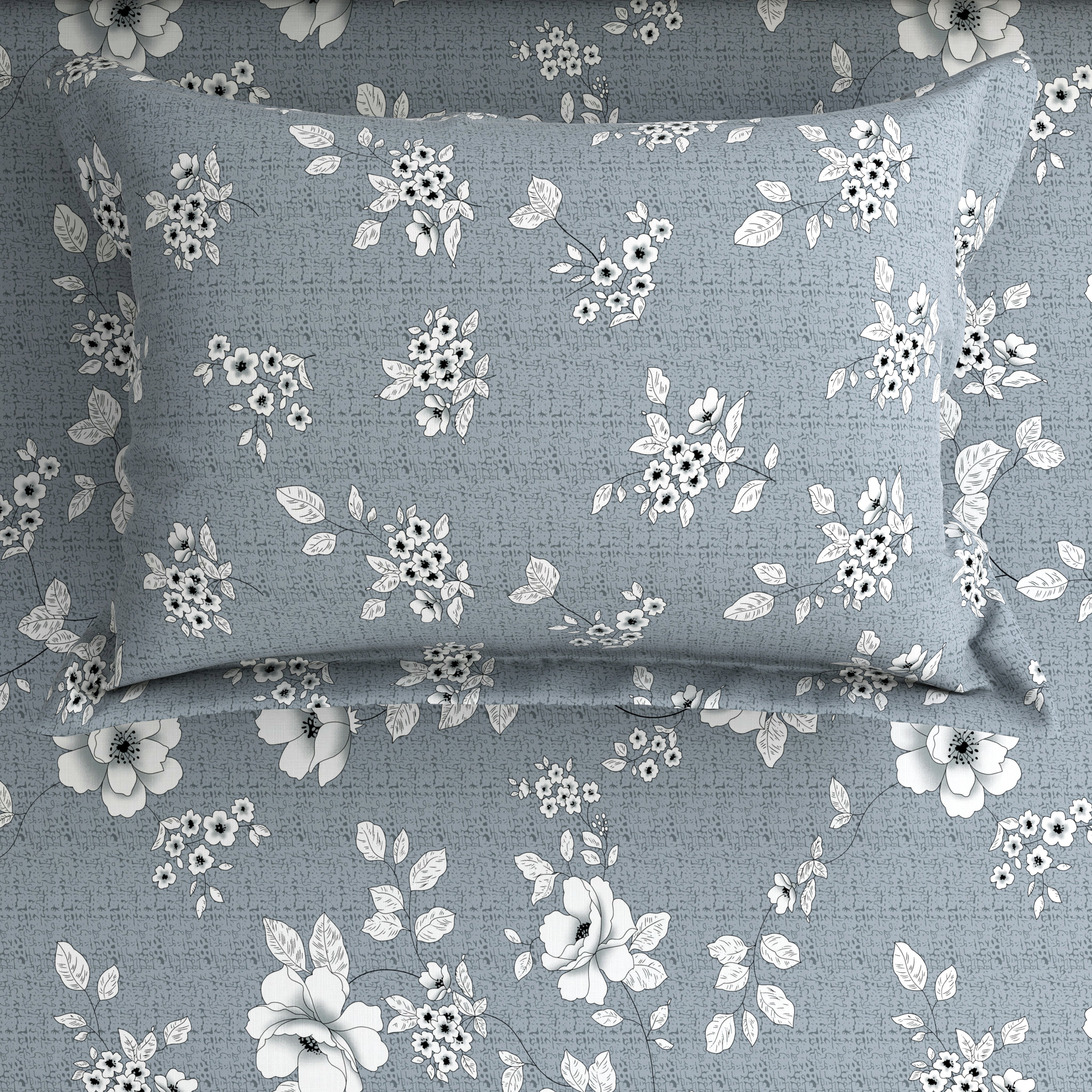 Xara Light Grey Floral Bed Sheet Set - 8050-8057