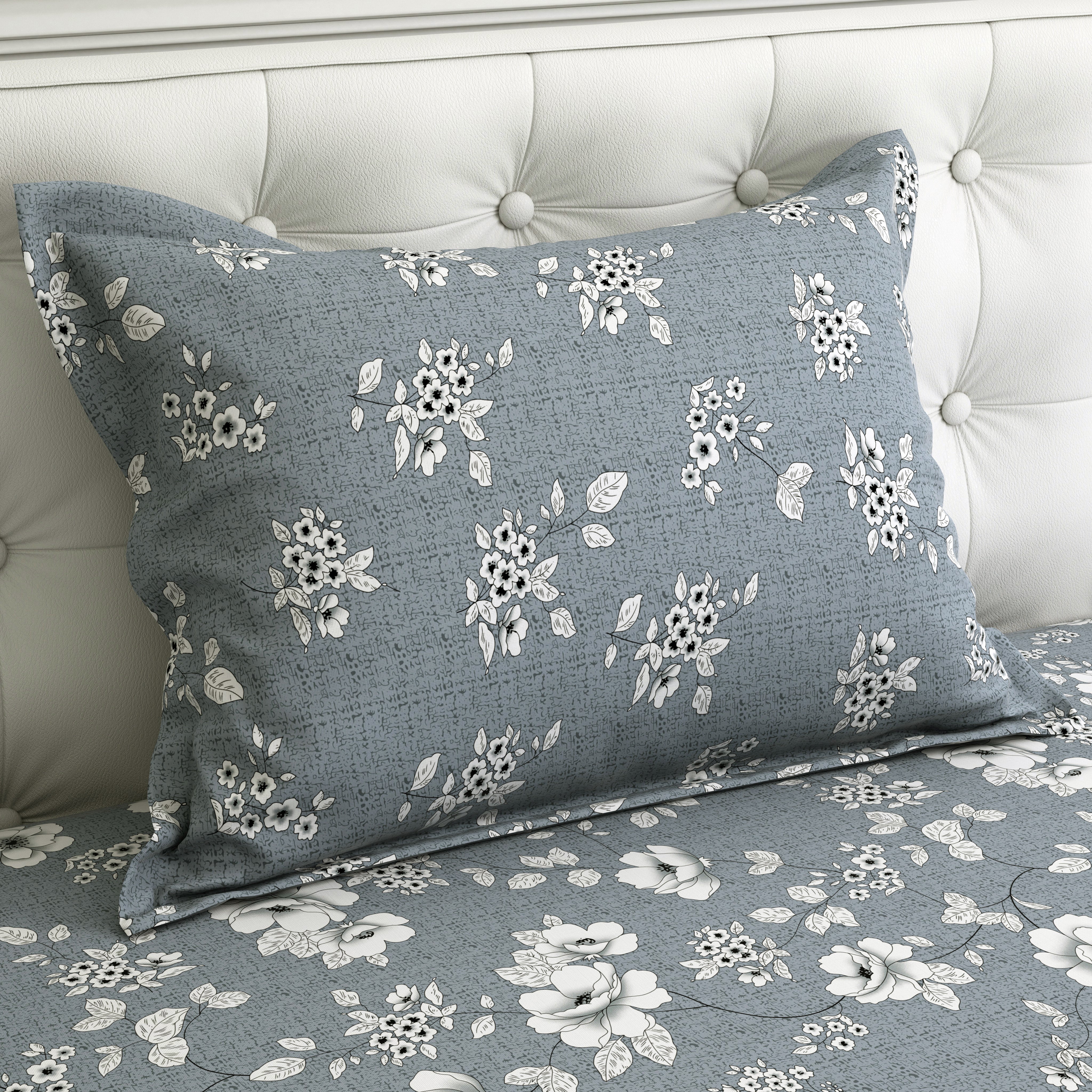 Xara Light Grey Floral Bed Sheet Set - 8050-8057