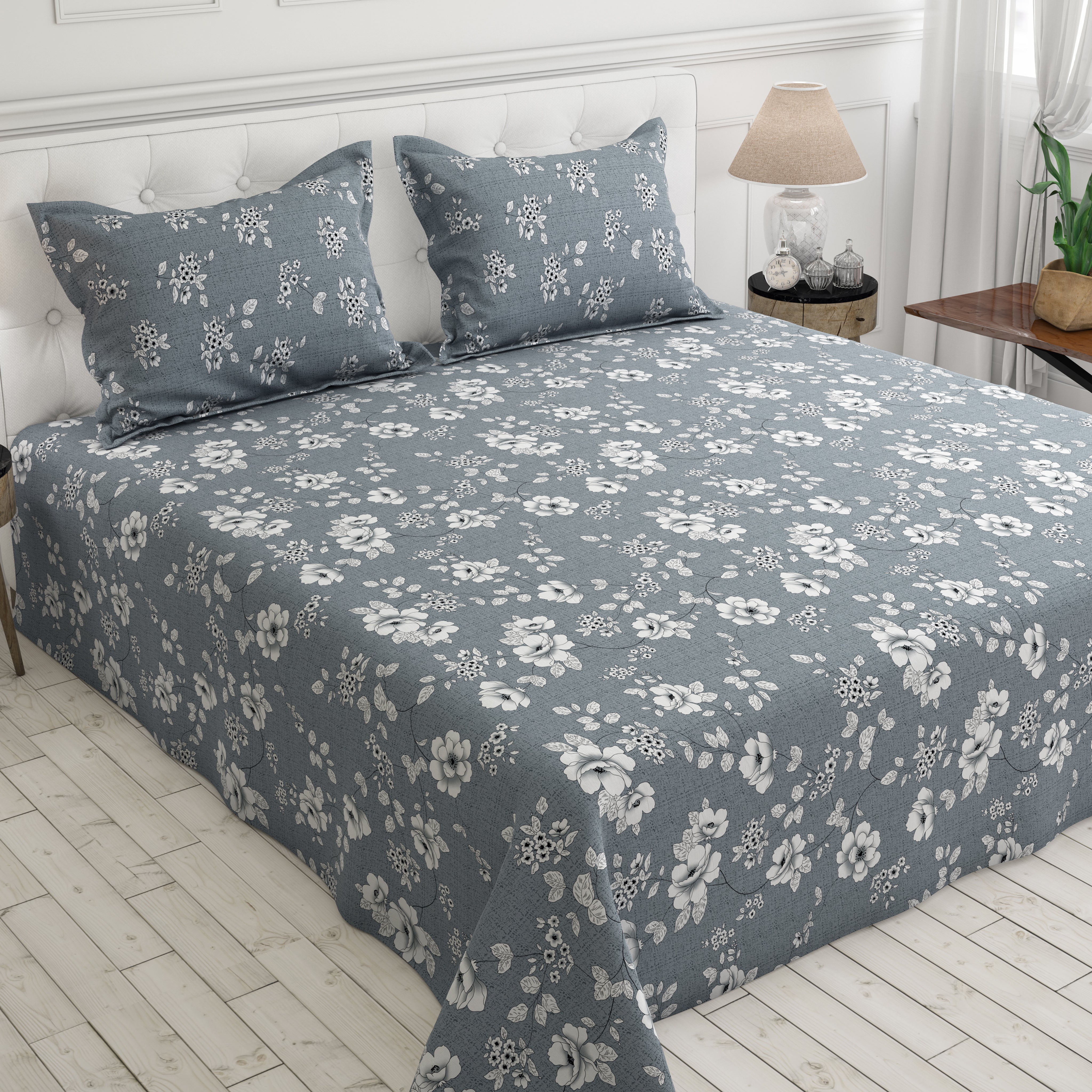 Xara Light Grey Floral Bed Sheet Set - 8050-8057