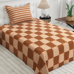 Xara Peach Orange Geometric Bed Sheet Set with Striped Pillows - 8060-8061