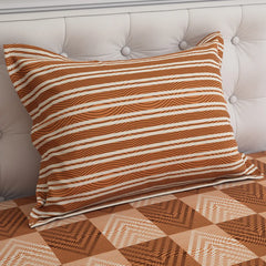 Xara Peach Orange Geometric Bed Sheet Set with Striped Pillows - 8060-8061