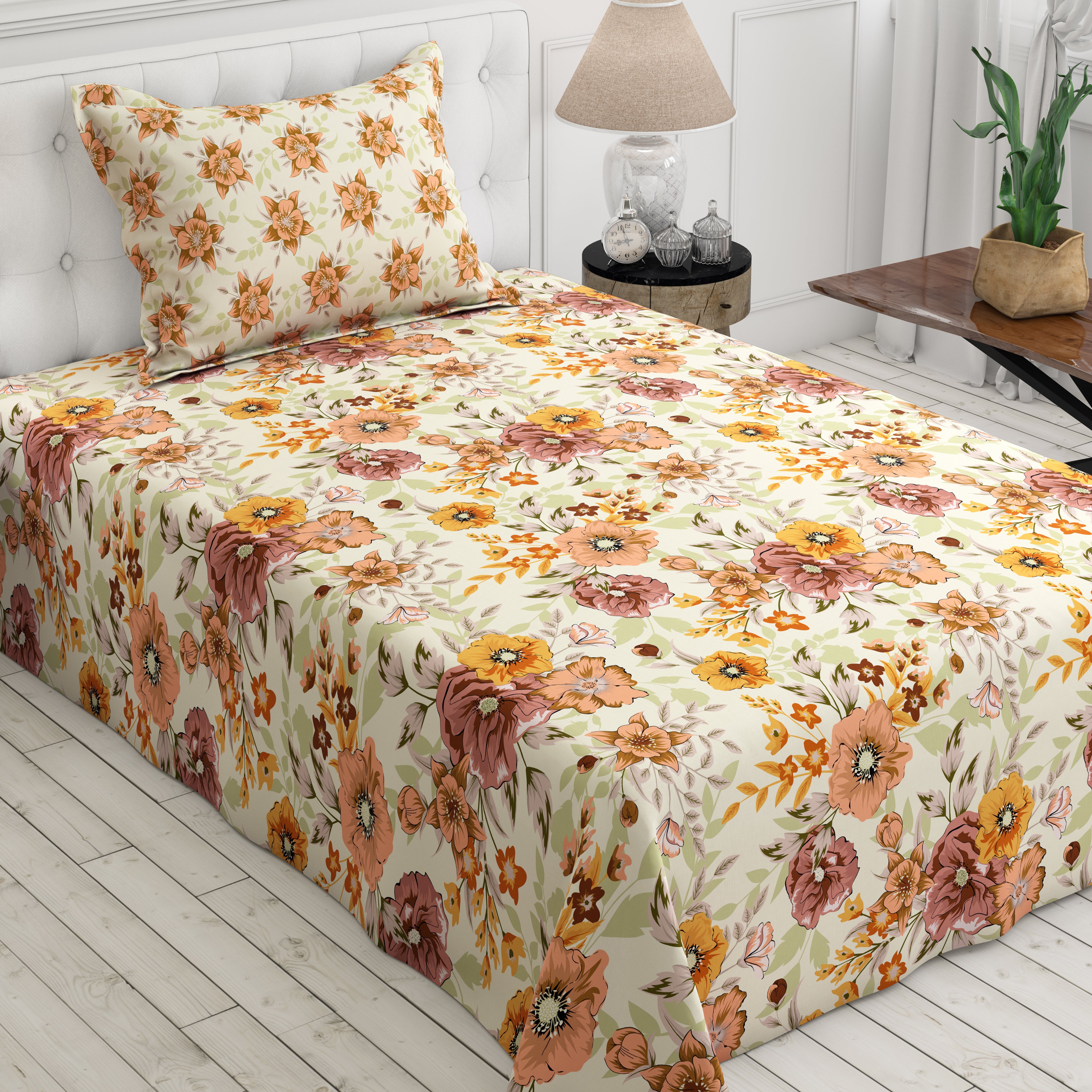 Xara Offwhite Floral Bed Sheet Set - 8090-8100