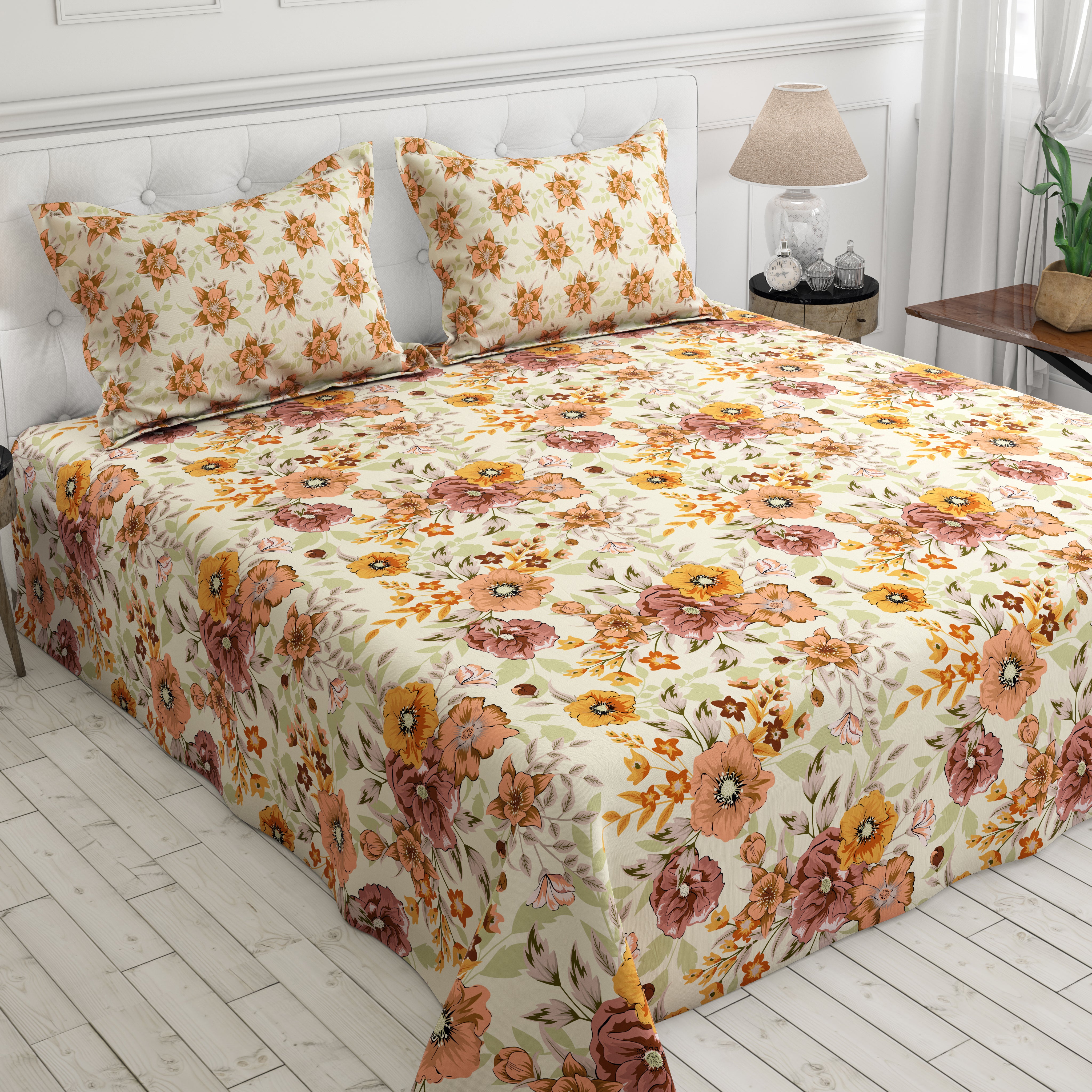 Xara Offwhite Floral Bed Sheet Set - 8090-8100