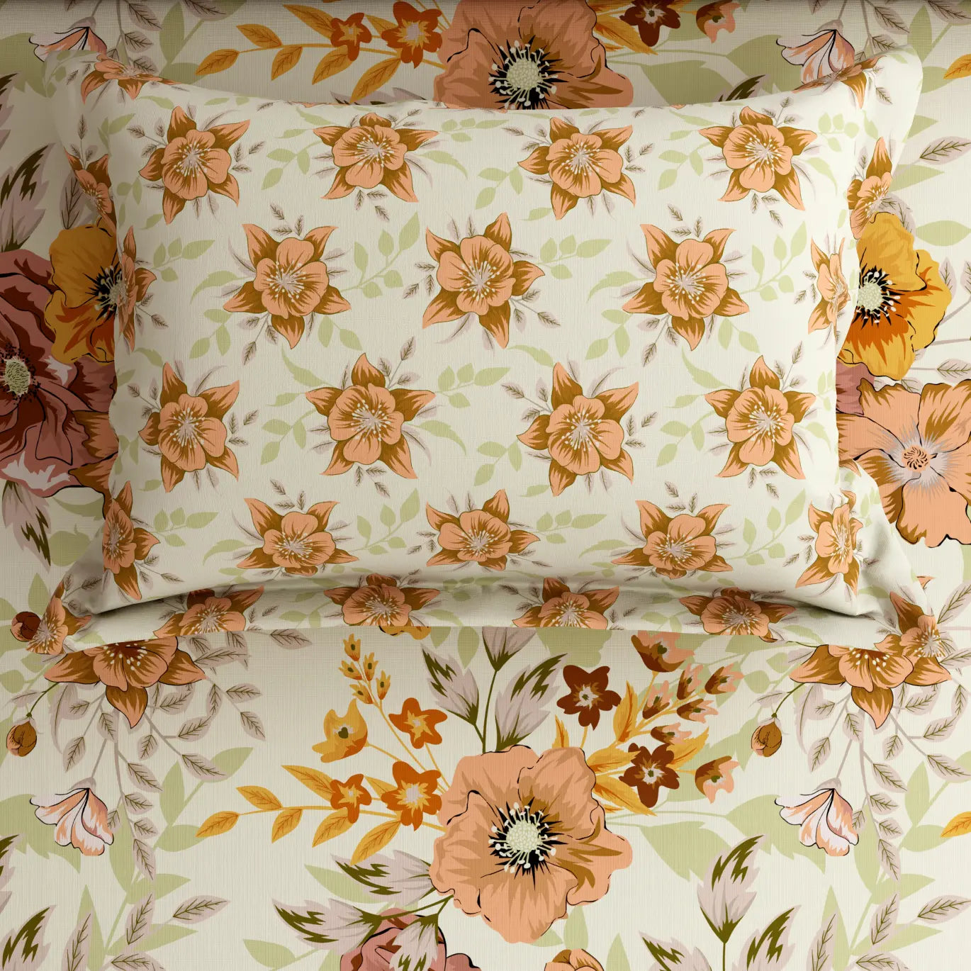 Xara Offwhite Floral Bed Sheet Set - 8090-8100