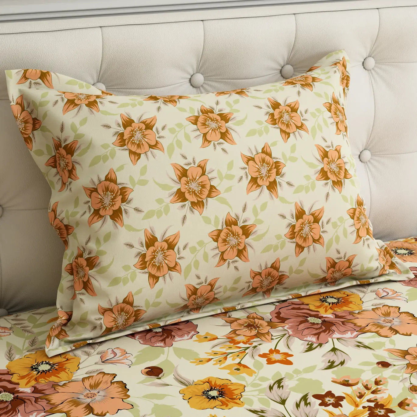 Xara Offwhite Floral Bed Sheet Set - 8090-8100