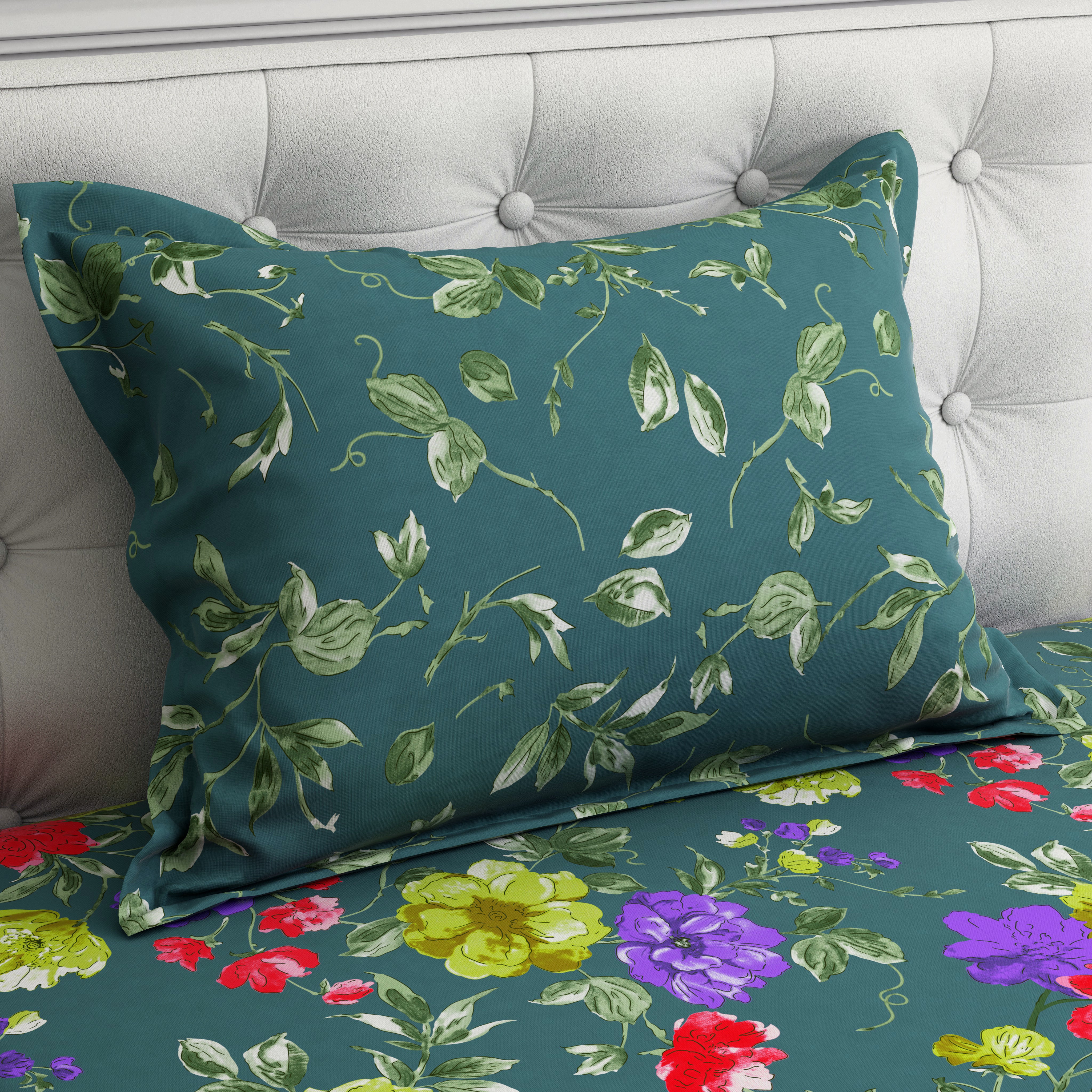 Xara Green Floral Bed Sheet Set - 8094-8099