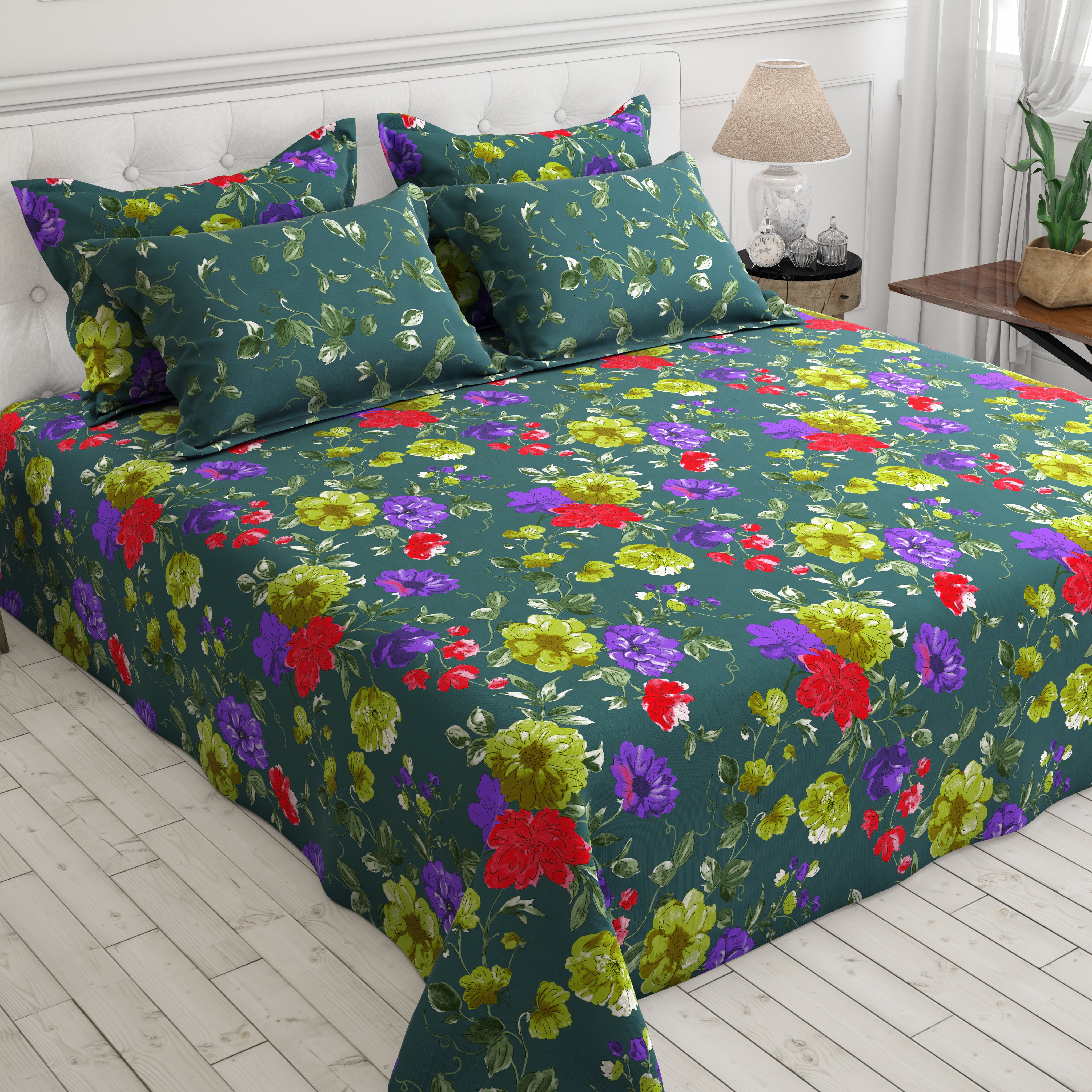 Xara Green Floral Bed Sheet Set - 8094-8099