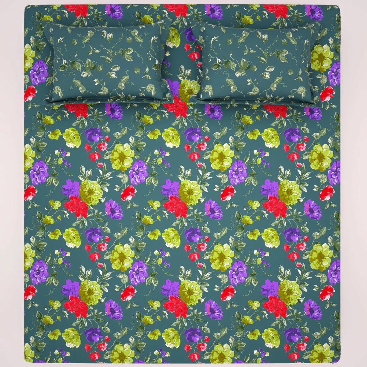 Xara Green Floral Bed Sheet Set