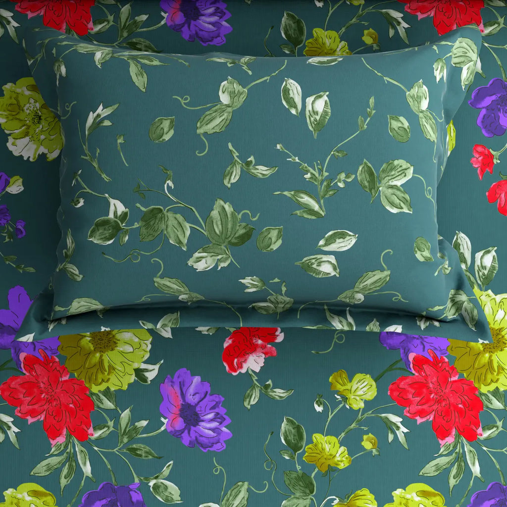 Xara Green Floral Bed Sheet Set