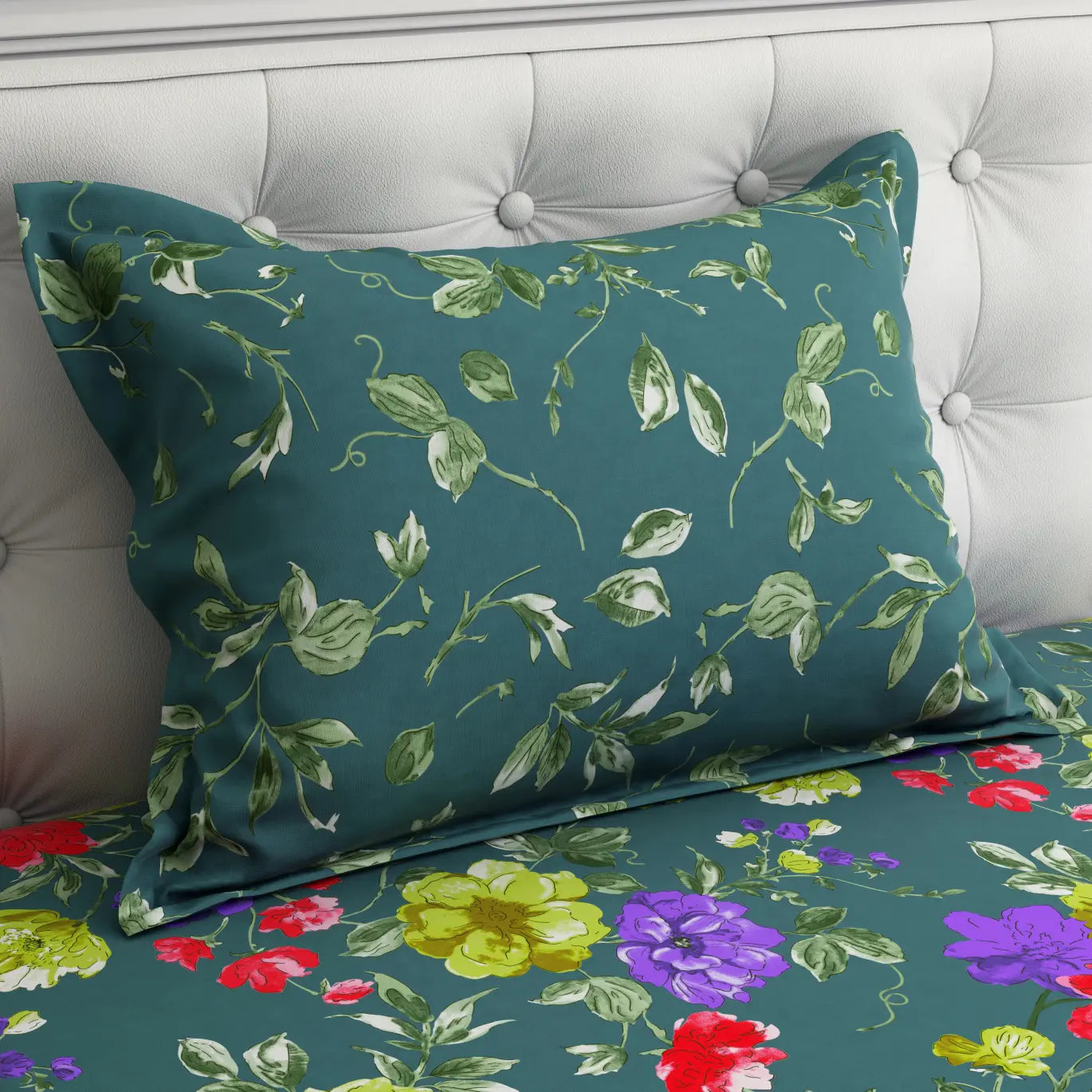 Xara Green Floral Bed Sheet Set - 8094-8099