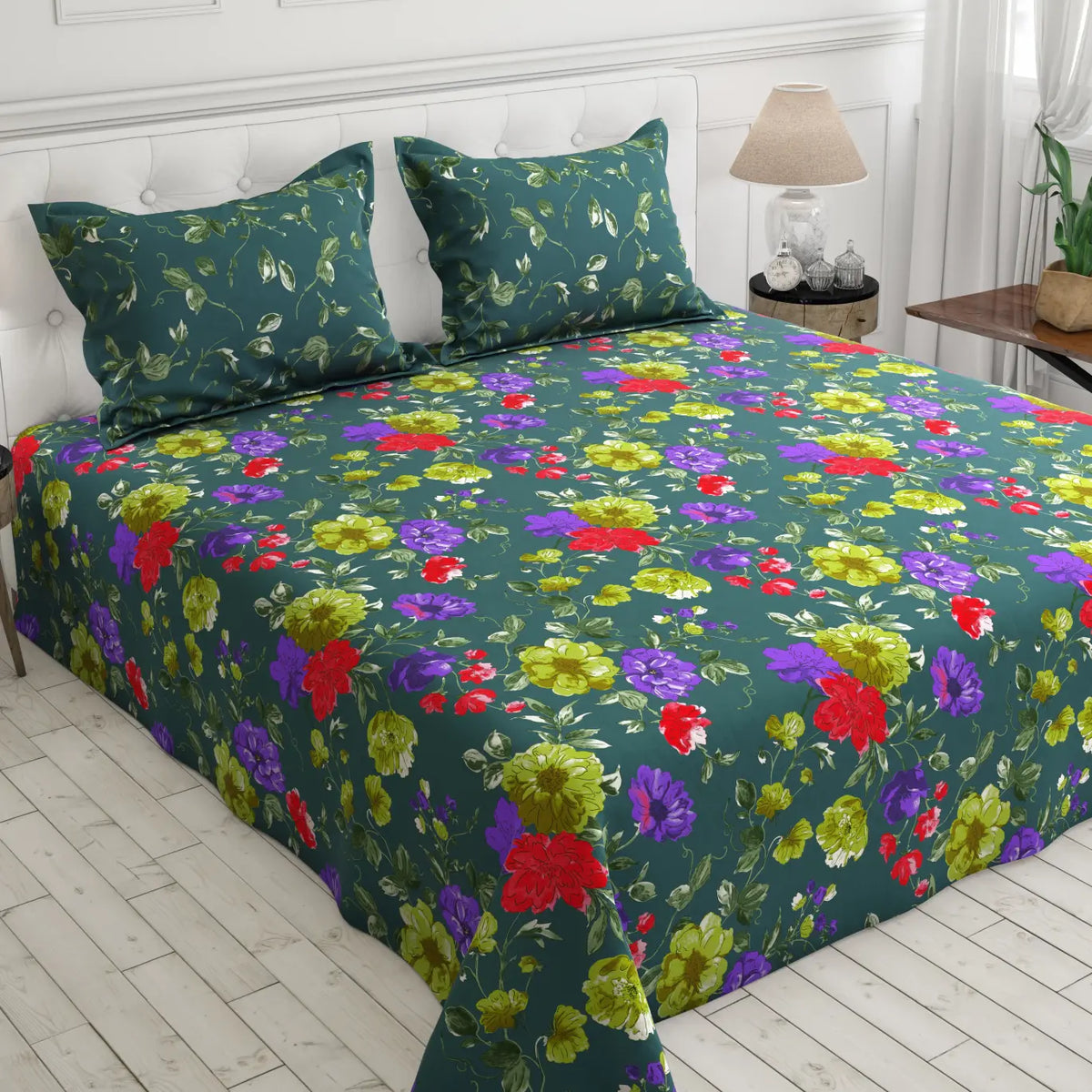 Xara Green Floral Bed Sheet Set