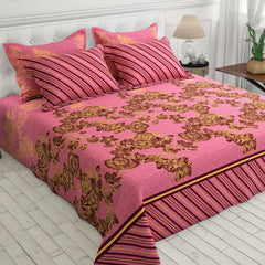 Xara Pink Floral Stripe Bed Sheet Set - 8143-8144