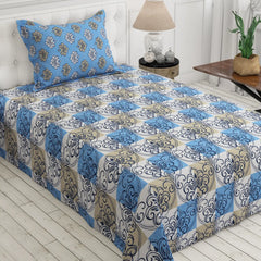 Xara Light Blue/Grey Geometric Floral Bed Sheet Set - 8161-8162