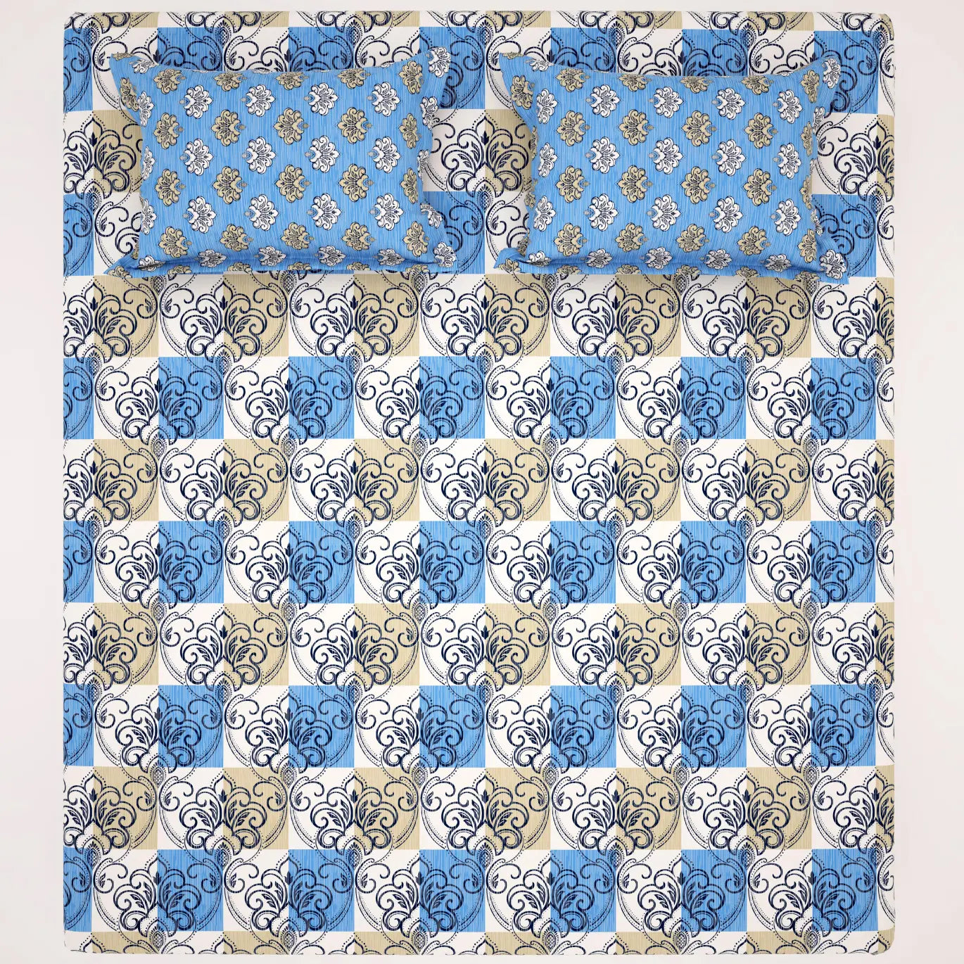 Xara Light Blue/Grey Geometric Floral Bed Sheet Set - 8161-8162