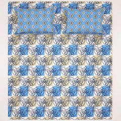 Xara Light Blue/Grey Geometric Floral Bed Sheet Set - 8161-8162