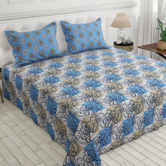 Xara Light Blue/Grey Geometric Floral Bed Sheet Set - 8161-8162