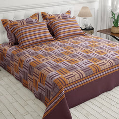 Xara Dark Mauve Geometric Bed Sheet Set with Striped Pillows - 8165-8166