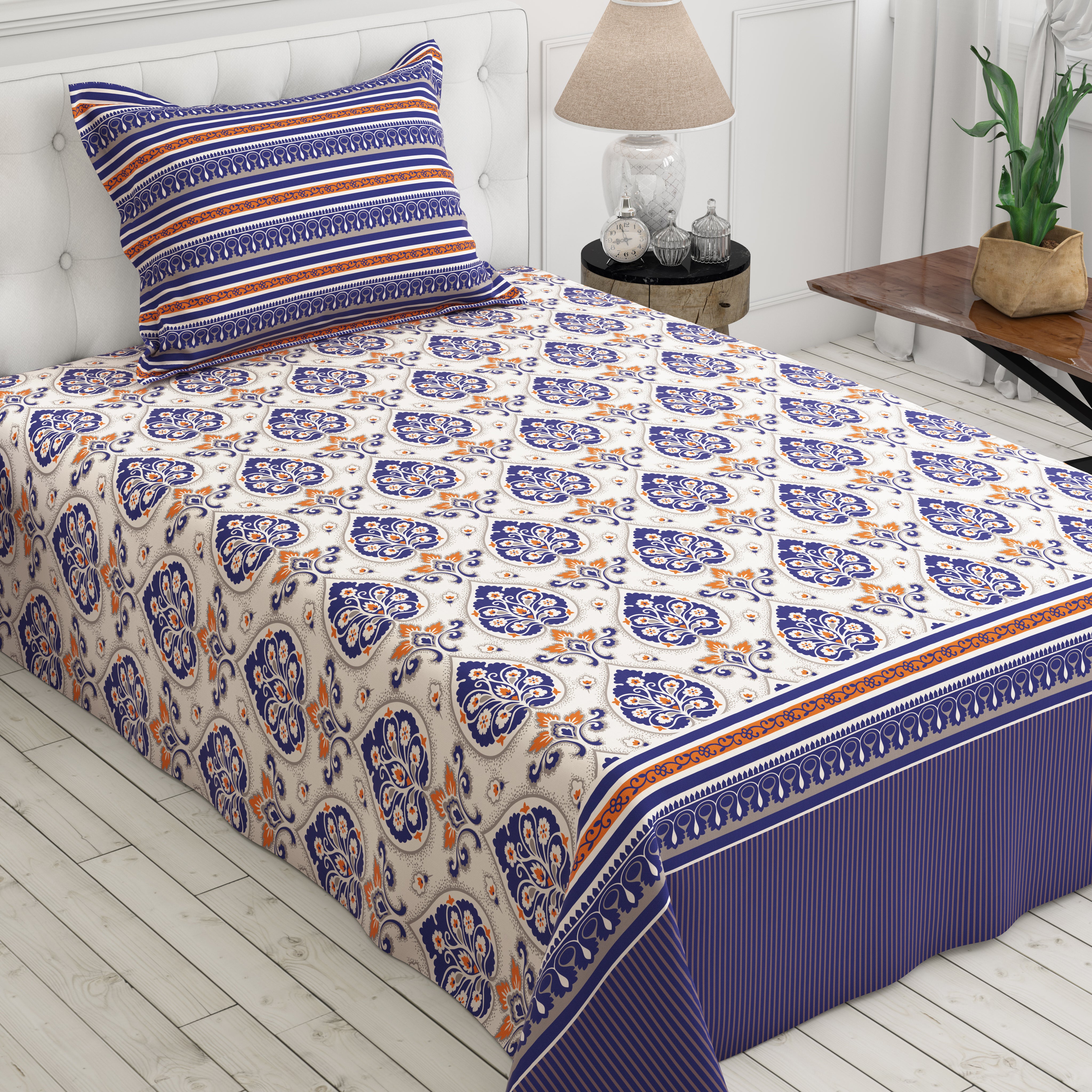 Xara Purple Striped Bed Sheet Set with Paisley and Geometric Design - 8170-8171