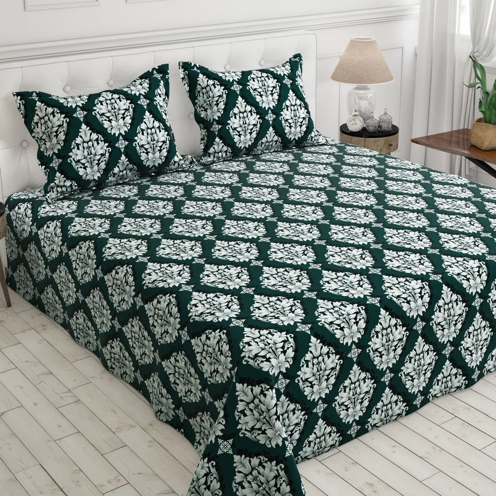 EMERALD SCROLL SATEEN BED SHEET SET