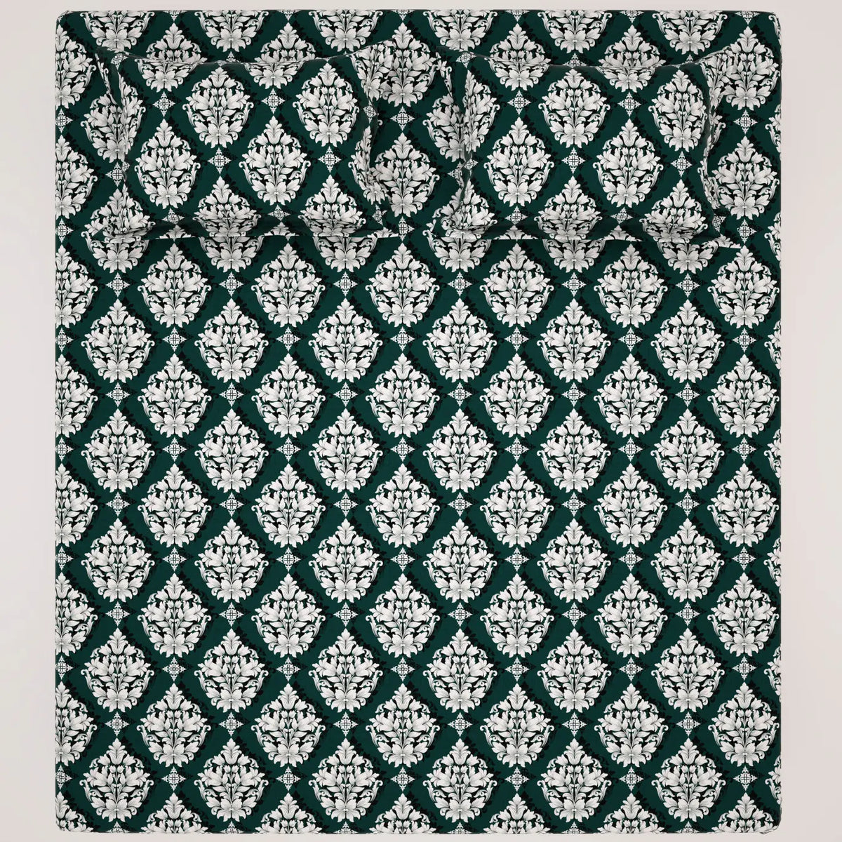 EMERALD SCROLL SATEEN BED SHEET SET