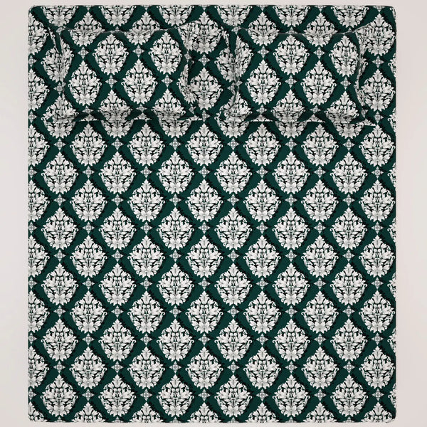 EMERALD SCROLL SATEEN BED SHEET SET