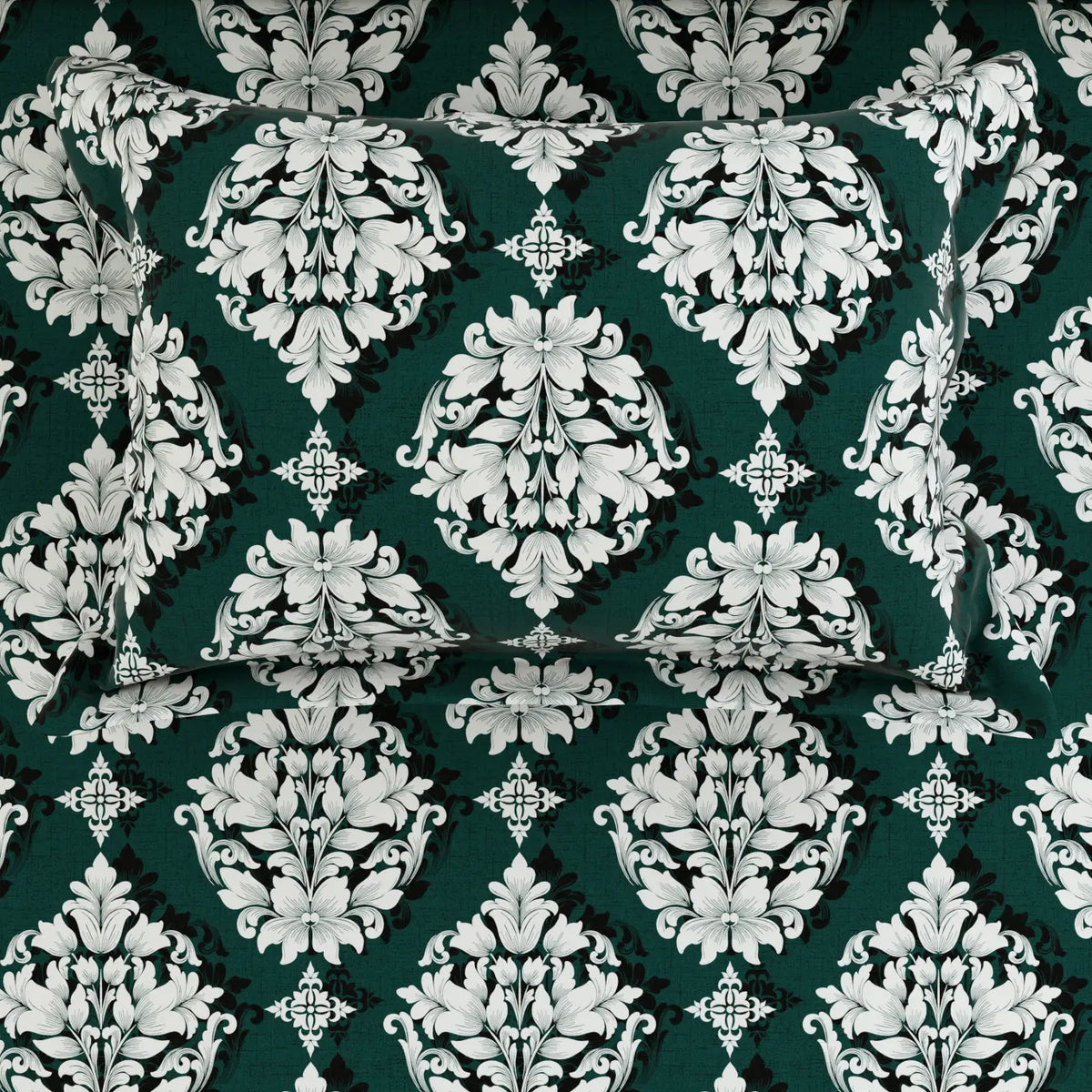 EMERALD SCROLL SATEEN BED SHEET SET