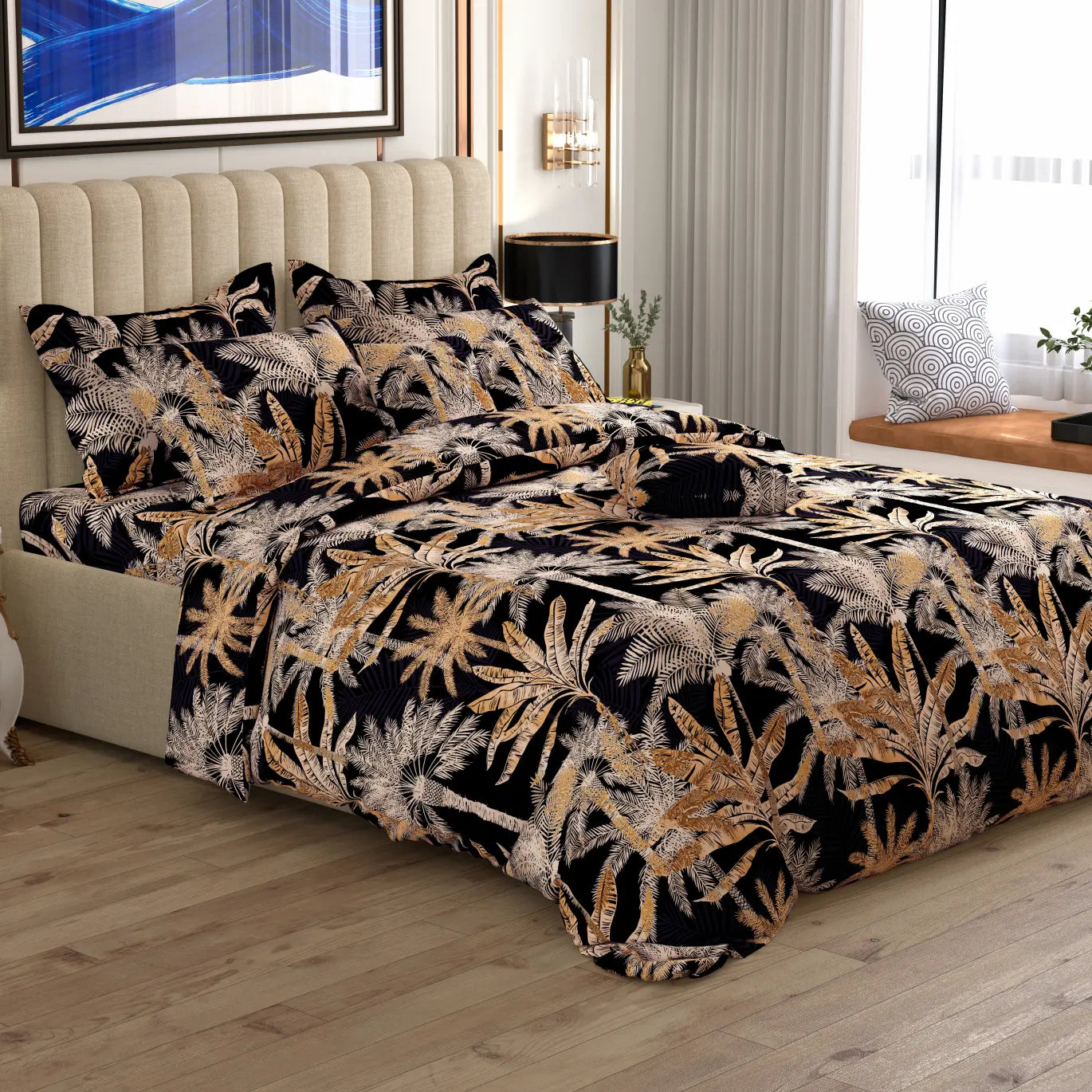 Sateen 8 pcs king quilt cover set bedsheet 8206 (FR)