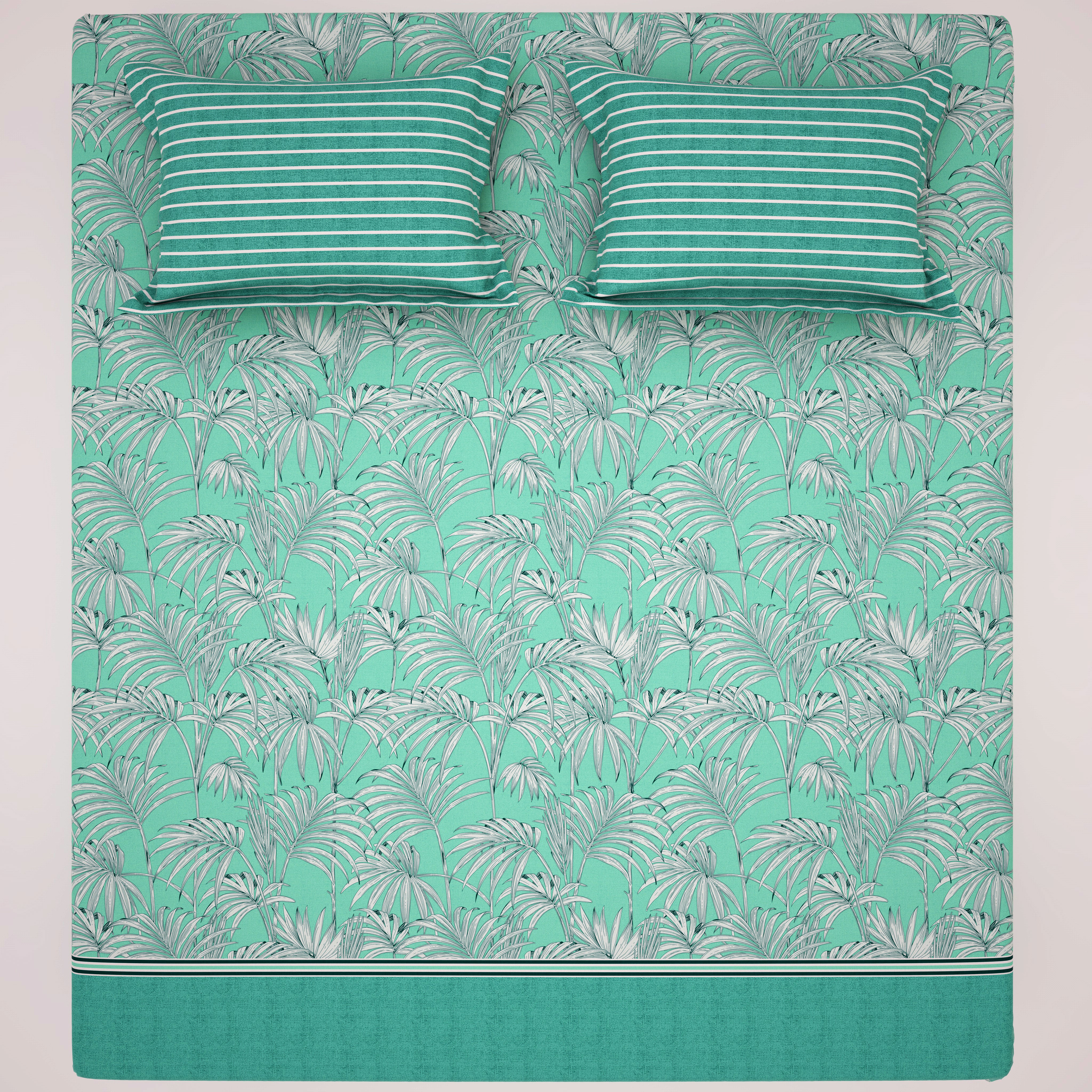 Xara Sage Green Leafy Bed Sheet Set - 8263-8264