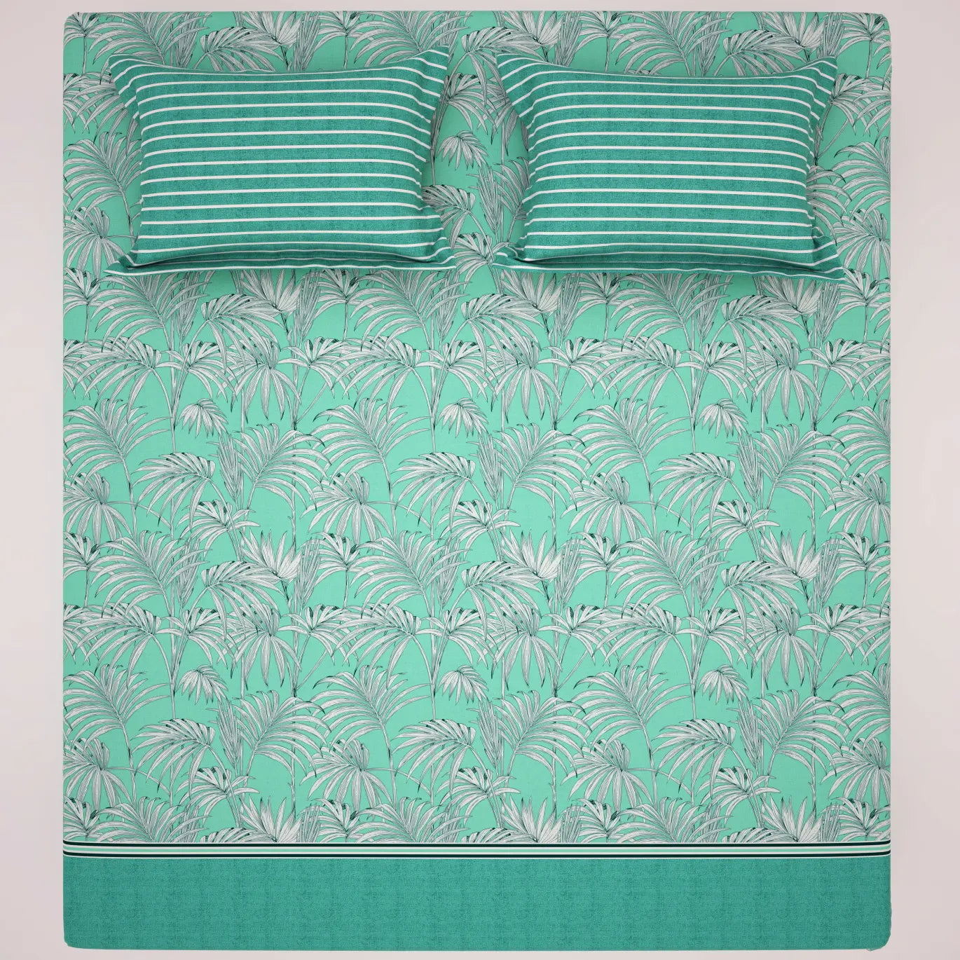 Xara Sage Green Leafy Bed Sheet Set - 8263-8264