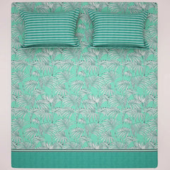 Xara Sage Green Leafy Bed Sheet Set - 8263-8264