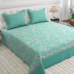 Xara Sage Green Leafy Bed Sheet Set - 8263-8264