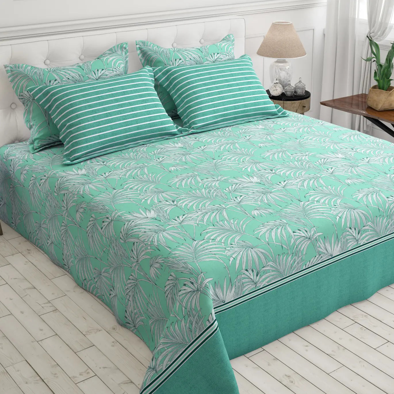 Xara Sage Green Leafy Bed Sheet Set - 8263-8264