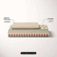 Xara Light Beige Floral Bunch Bed Sheet Set with Diagonal Lines - 8269-8270