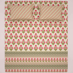 Xara Light Beige Floral Bunch Bed Sheet Set with Diagonal Lines - 8269-8270