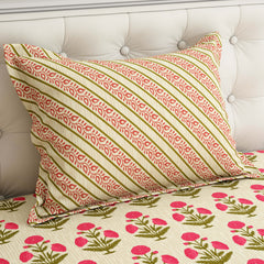 Xara Light Beige Floral Bunch Bed Sheet Set with Diagonal Lines - 8269-8270